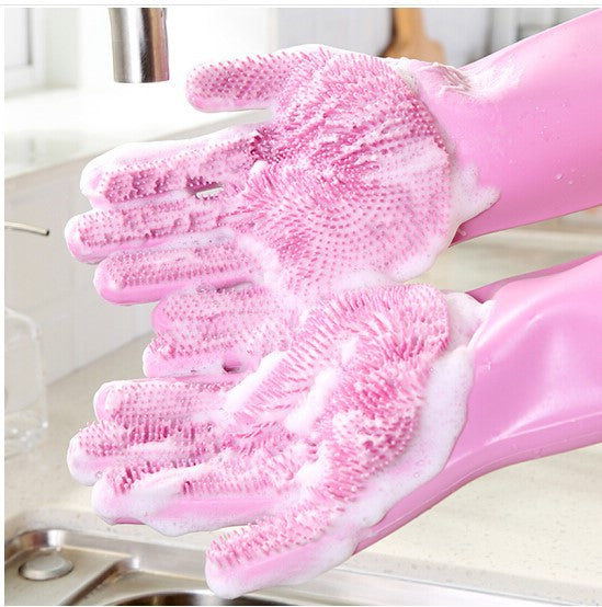 Reusable Silicone Dishwashing Gloves with Built-In Scrub Brush – Non-Slip Kitchen Cleaning Gloves for Household Chores