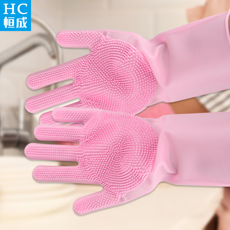 Reusable Silicone Dishwashing Gloves with Built-In Scrub Brush – Non-Slip Kitchen Cleaning Gloves for Household Chores