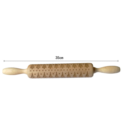 Christmas Elk Embossed Wooden Rolling Pin – Laser-Engraved Cookie Dough Roller for Festive Baking