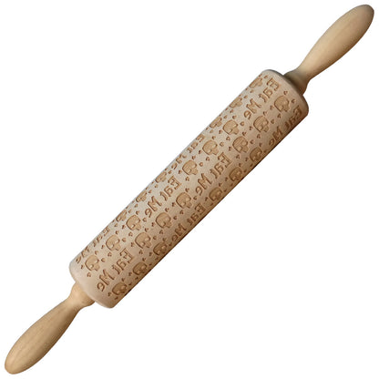 Christmas Elk Embossed Wooden Rolling Pin – Laser-Engraved Cookie Dough Roller for Festive Baking