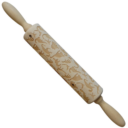 Christmas Elk Embossed Wooden Rolling Pin – Laser-Engraved Cookie Dough Roller for Festive Baking