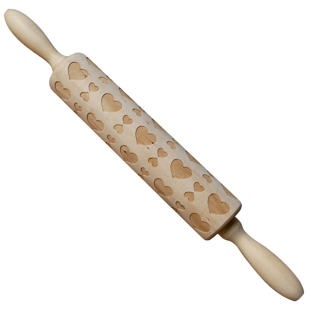 Christmas Elk Embossed Wooden Rolling Pin – Laser-Engraved Cookie Dough Roller for Festive Baking