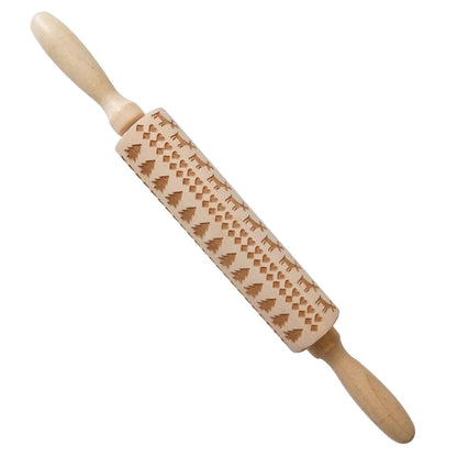 Christmas Elk Embossed Wooden Rolling Pin – Laser-Engraved Cookie Dough Roller for Festive Baking