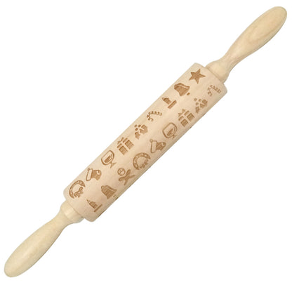 Christmas Elk Embossed Wooden Rolling Pin – Laser-Engraved Cookie Dough Roller for Festive Baking