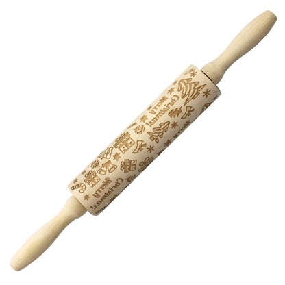 Christmas Elk Embossed Wooden Rolling Pin – Laser-Engraved Cookie Dough Roller for Festive Baking