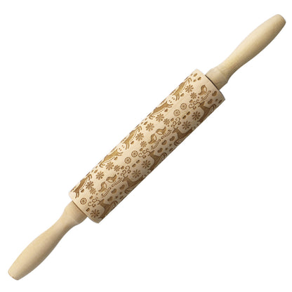 Christmas Elk Embossed Wooden Rolling Pin – Laser-Engraved Cookie Dough Roller for Festive Baking
