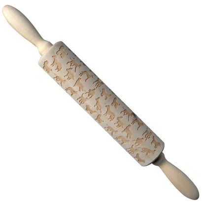 Christmas Elk Embossed Wooden Rolling Pin – Laser-Engraved Cookie Dough Roller for Festive Baking
