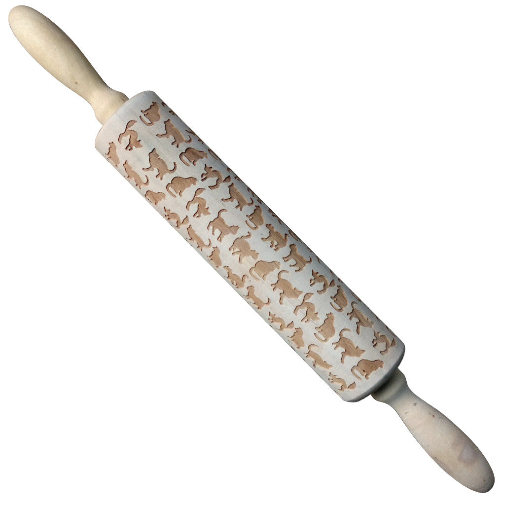 Christmas Elk Embossed Wooden Rolling Pin – Laser-Engraved Cookie Dough Roller for Festive Baking