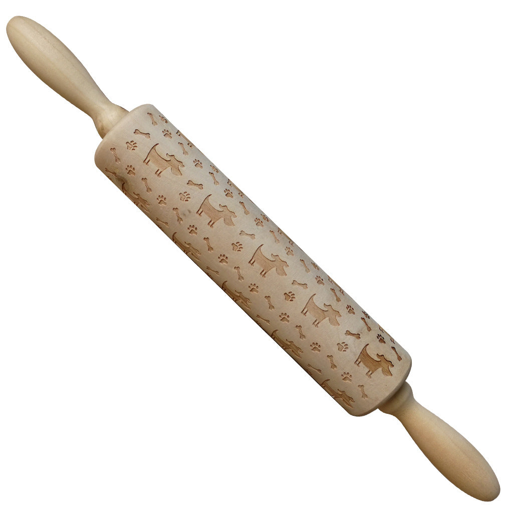 Christmas Elk Embossed Wooden Rolling Pin – Laser-Engraved Cookie Dough Roller for Festive Baking