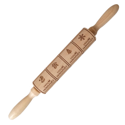 Christmas Elk Embossed Wooden Rolling Pin – Laser-Engraved Cookie Dough Roller for Festive Baking