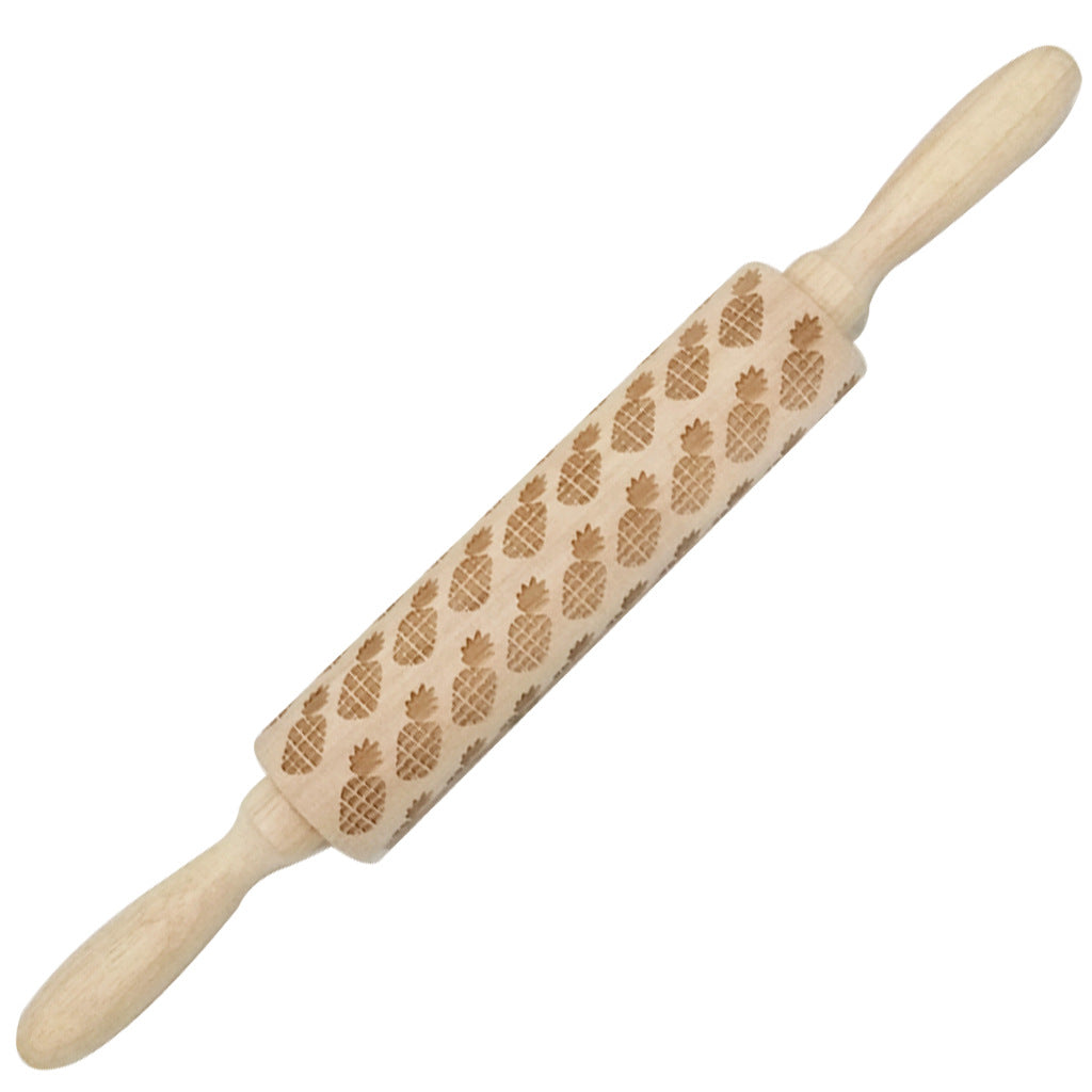 Christmas Elk Embossed Wooden Rolling Pin – Laser-Engraved Cookie Dough Roller for Festive Baking