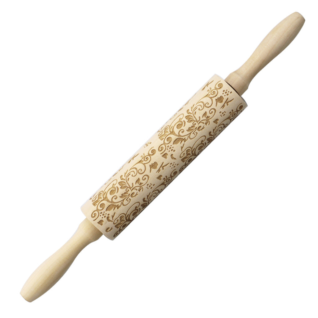 Christmas Elk Embossed Wooden Rolling Pin – Laser-Engraved Cookie Dough Roller for Festive Baking