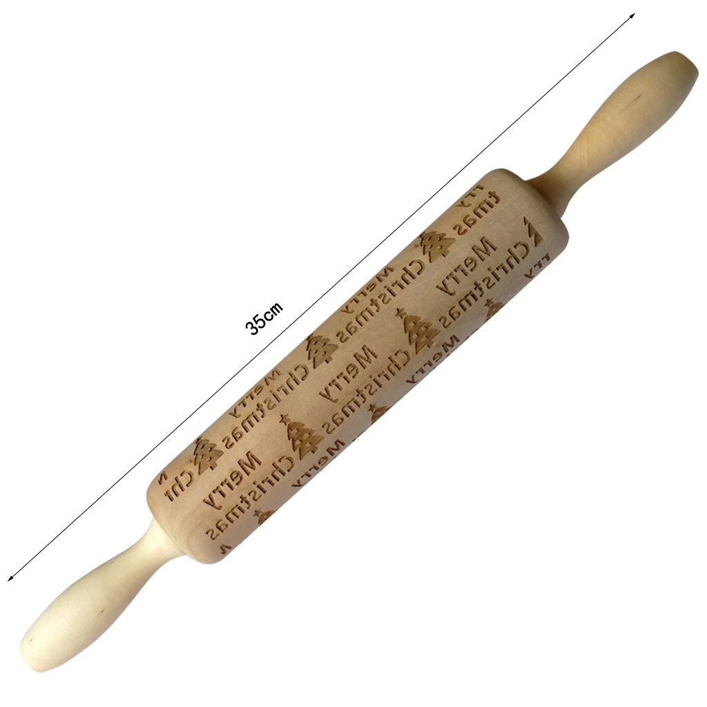 Christmas Elk Embossed Wooden Rolling Pin – Laser-Engraved Cookie Dough Roller for Festive Baking