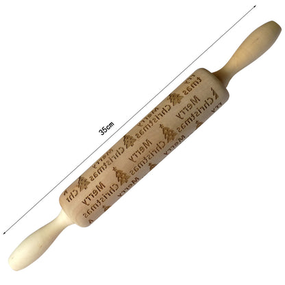 Christmas Elk Embossed Wooden Rolling Pin – Laser-Engraved Cookie Dough Roller for Festive Baking