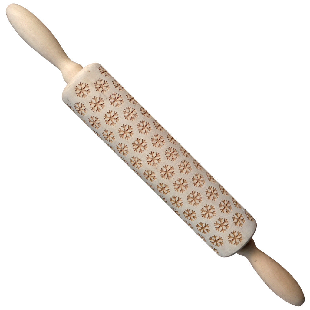 Christmas Elk Embossed Wooden Rolling Pin – Laser-Engraved Cookie Dough Roller for Festive Baking