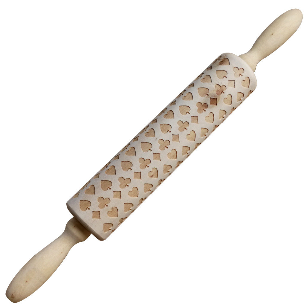 Christmas Elk Embossed Wooden Rolling Pin – Laser-Engraved Cookie Dough Roller for Festive Baking