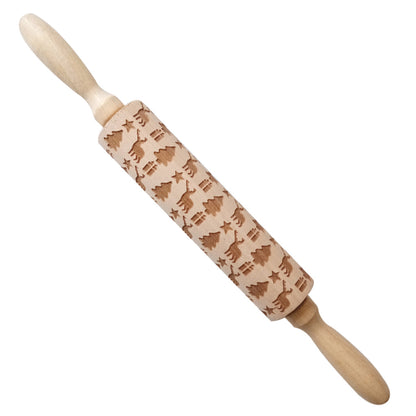 Christmas Elk Embossed Wooden Rolling Pin – Laser-Engraved Cookie Dough Roller for Festive Baking