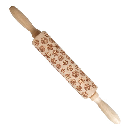 Christmas Elk Embossed Wooden Rolling Pin – Laser-Engraved Cookie Dough Roller for Festive Baking