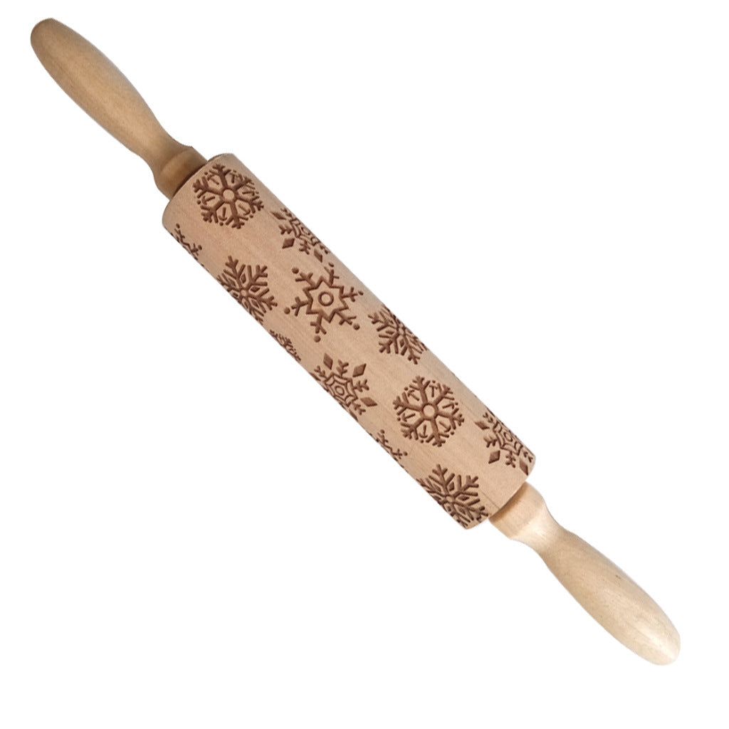 Christmas Elk Embossed Wooden Rolling Pin – Laser-Engraved Cookie Dough Roller for Festive Baking