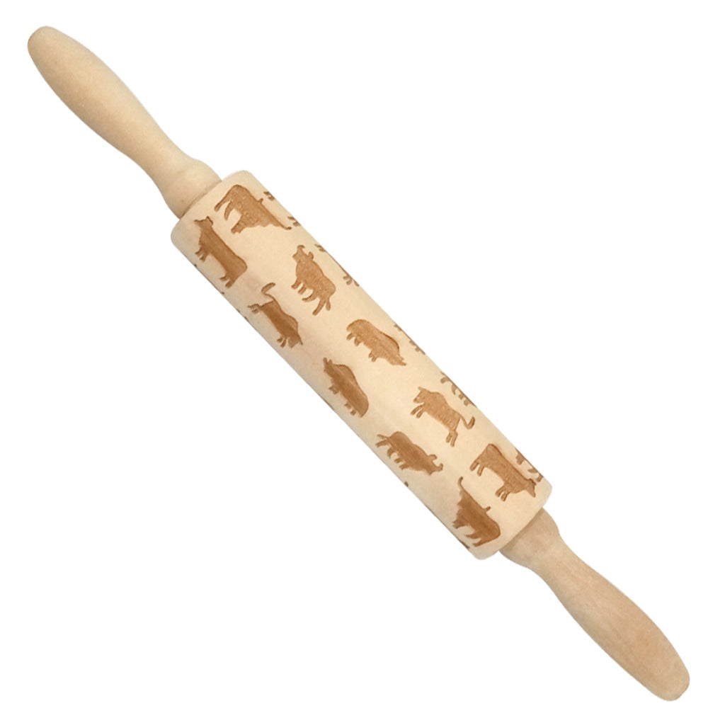 Christmas Elk Embossed Wooden Rolling Pin – Laser-Engraved Cookie Dough Roller for Festive Baking