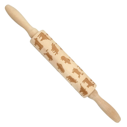 Christmas Elk Embossed Wooden Rolling Pin – Laser-Engraved Cookie Dough Roller for Festive Baking