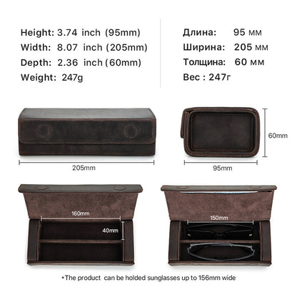 Vintage Crazy Horse Leather Rectangular Glasses Case Two-Pack Handmade Magnetic Buckle Travel Glasses Storage Box Wholesale