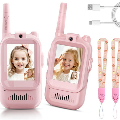 Pink Children’s Video Intercom Walkie-Talkie Set – 2.4GHz Parent-Child Outdoor Video Communication Toy with Display Screen and USB Rechargeable Battery