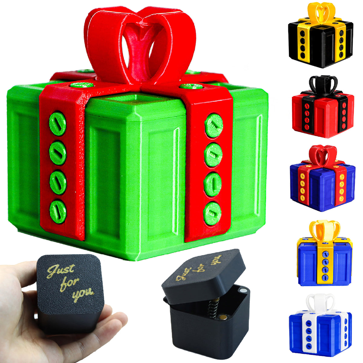 Annoying Gift Box 6 cm – Funny 3D-Printed Christmas Prank Gift and Novelty Toy in Red and Blue
