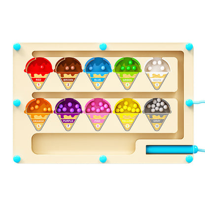 Wooden Magnetic Maze Toy for Children Aged 4–6 – Ice Cream-Themed Educational Logic and Problem-Solving Activity Board