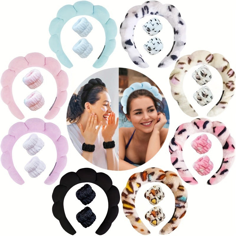 Cloud Sponge Spa Headband for Women – Soft Hair Band and Hair Tie Set for Face Washing, Makeup Removal and Bathing