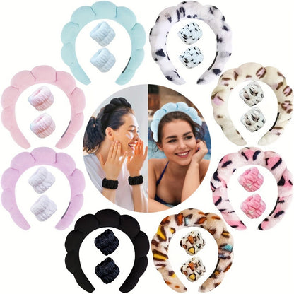 Cloud Sponge Spa Headband for Women – Soft Hair Band and Hair Tie Set for Face Washing, Makeup Removal and Bathing