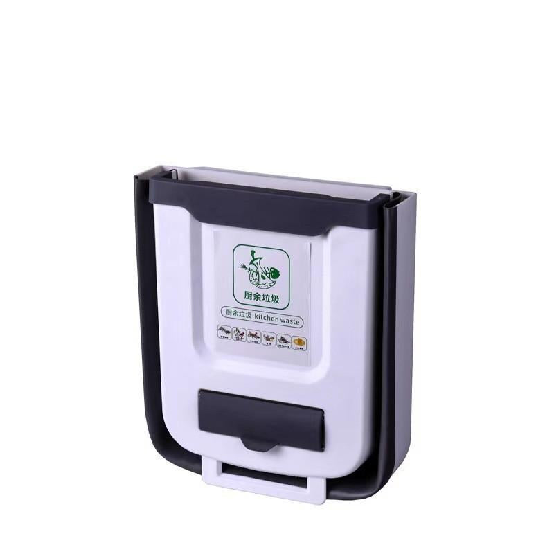 Foldable 10L Kitchen Trash Can – Wall-Mounted Cabinet Door Garbage Bin, Telescopic No-Lid Plastic Wastebasket (Off-White)