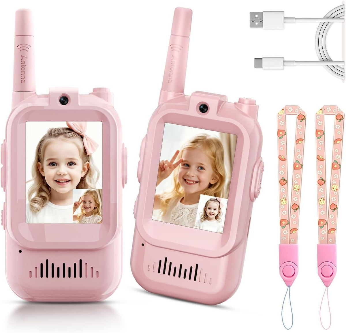 Pink Children’s Video Intercom Walkie-Talkie Set – 2.4GHz Parent-Child Outdoor Video Communication Toy with Display Screen and USB Rechargeable Battery