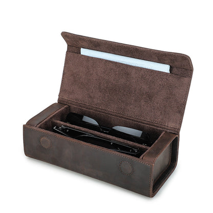 Vintage Crazy Horse Leather Rectangular Glasses Case Two-Pack Handmade Magnetic Buckle Travel Glasses Storage Box Wholesale