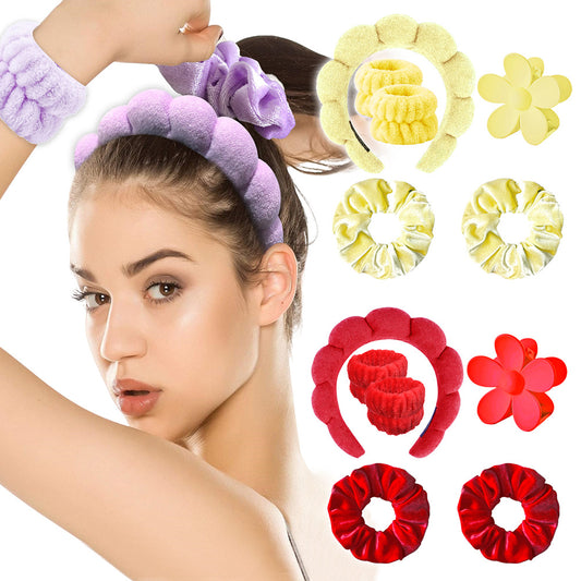 Cloud Sponge Spa Headband for Women – Soft Hair Band and Hair Tie Set for Face Washing, Makeup Removal and Bathing