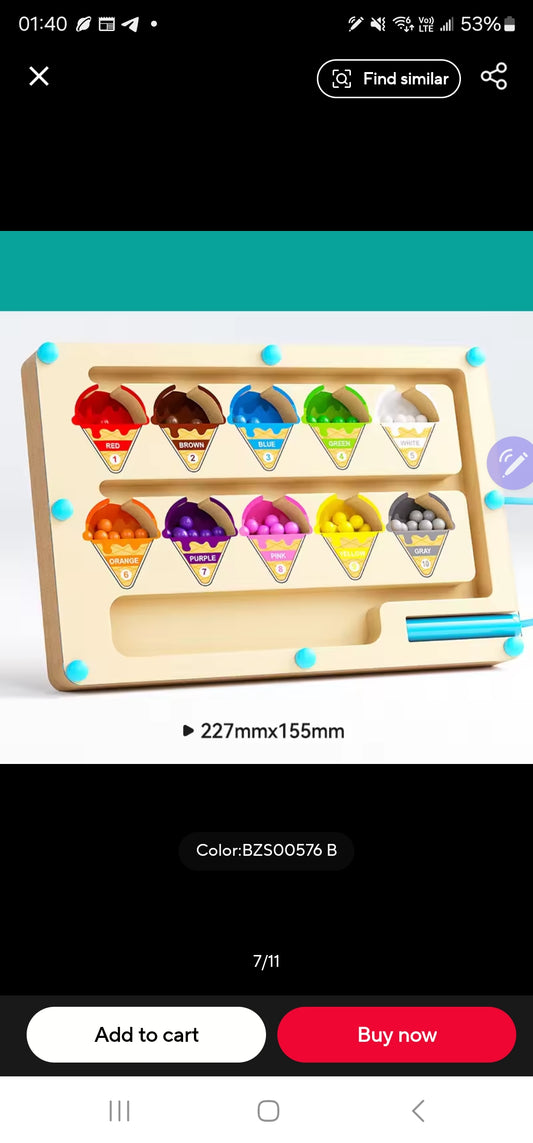Wooden Magnetic Maze Toy for Children Aged 4–6 – Ice Cream-Themed Educational Logic and Problem-Solving Activity Board