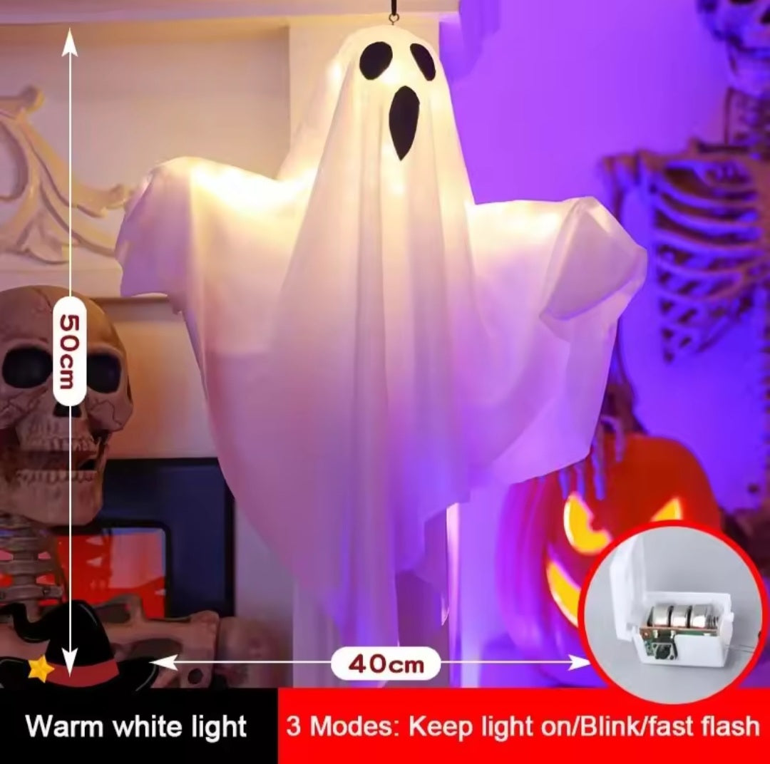 Halloween decoration LED hanging lamp glowing white ghost DIY modeling lamp horror indoor party layout atmosphere lamp
