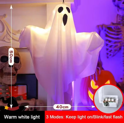 Halloween decoration LED hanging lamp glowing white ghost DIY modeling lamp horror indoor party layout atmosphere lamp