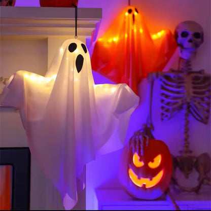 Halloween decoration LED hanging lamp glowing white ghost DIY modeling lamp horror indoor party layout atmosphere lamp