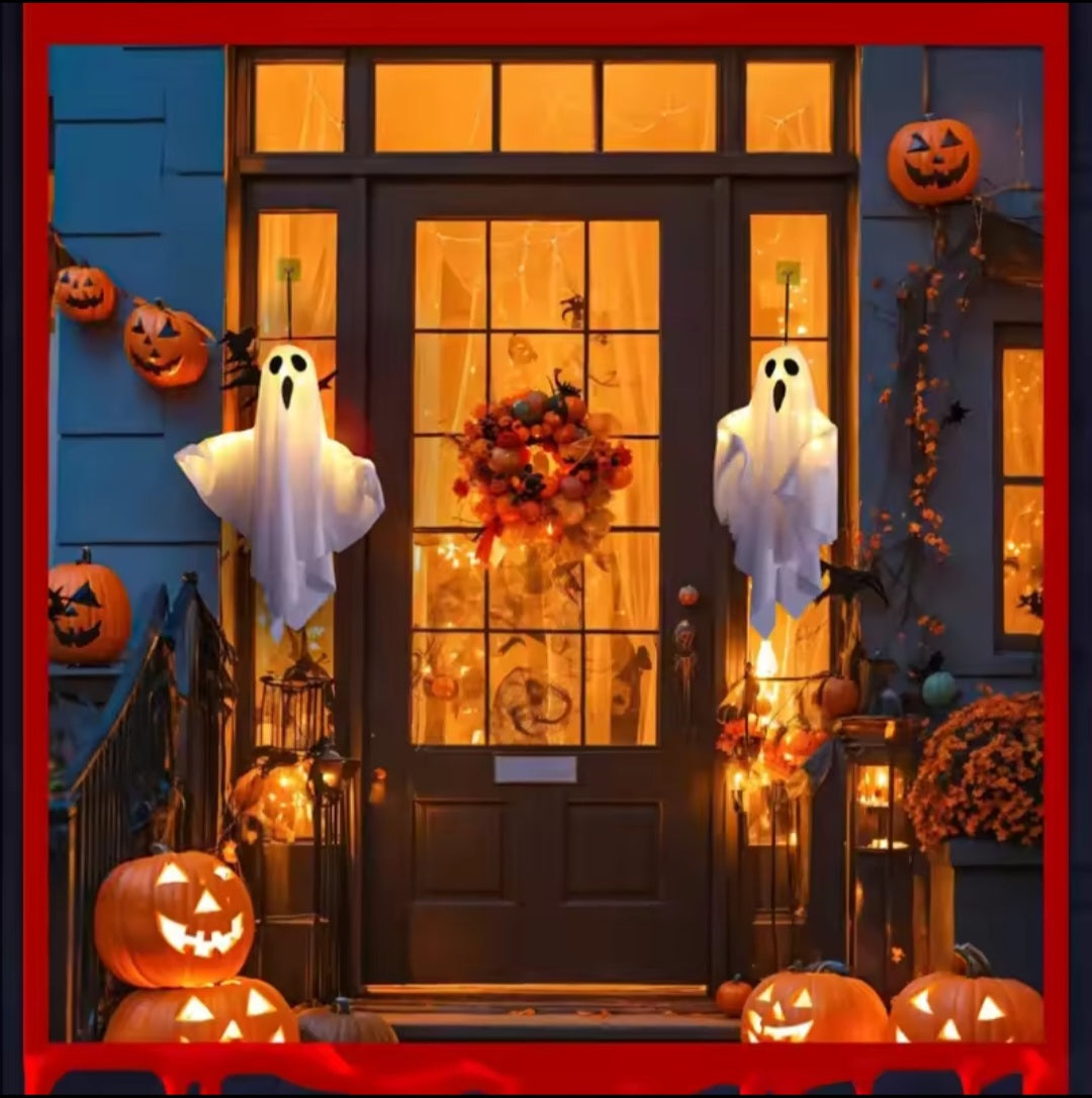 Halloween decoration LED hanging lamp glowing white ghost DIY modeling lamp horror indoor party layout atmosphere lamp