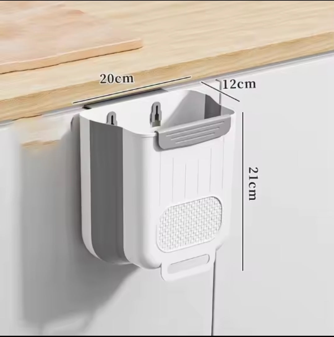 Foldable 10L Kitchen Trash Can – Wall-Mounted Cabinet Door Garbage Bin, Telescopic No-Lid Plastic Wastebasket (Off-White)