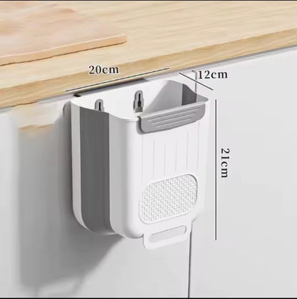 Foldable 10L Kitchen Trash Can – Wall-Mounted Cabinet Door Garbage Bin, Telescopic No-Lid Plastic Wastebasket (Off-White)
